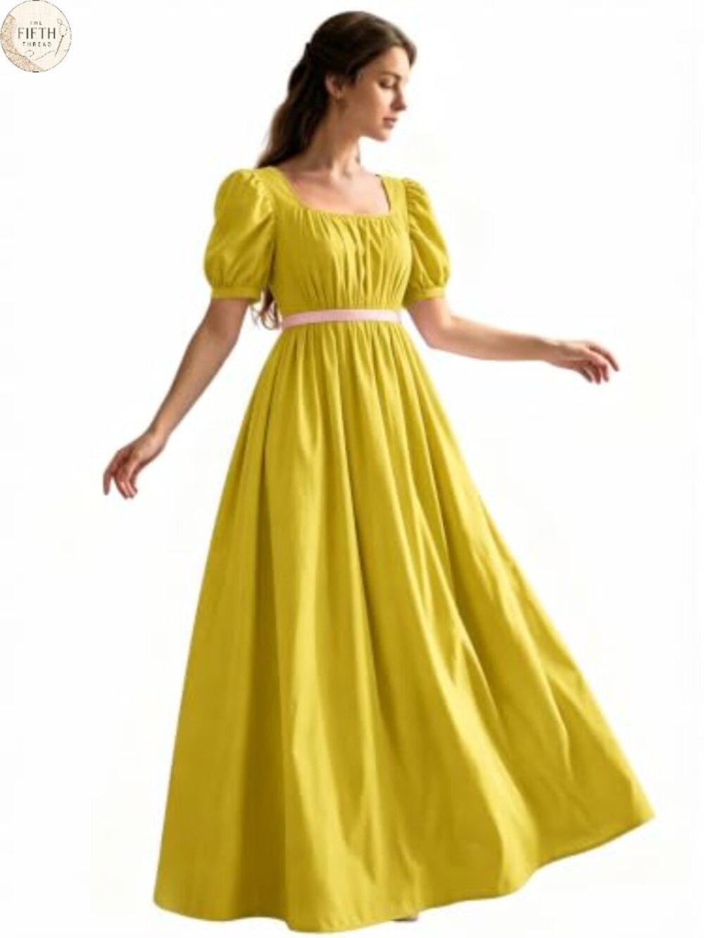 Victorian Tea Gown Dress with Satin Sash Ruffle Puff Sleeve Regency
